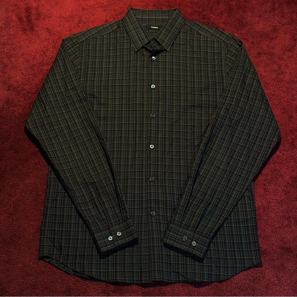 Theory Men's Dark Plaid Button Down Shirt NEW